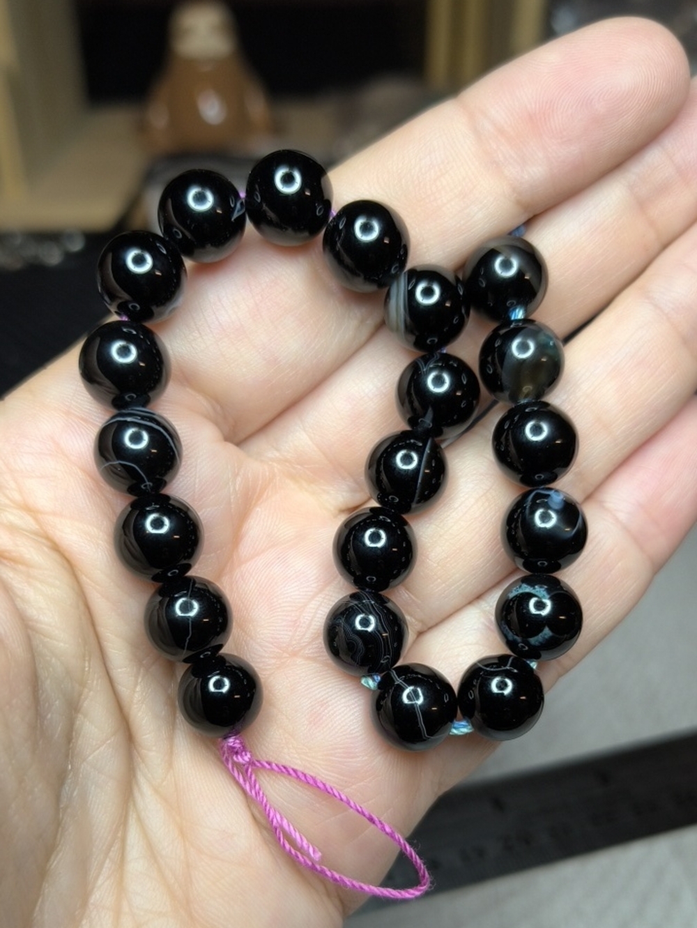 #6- 10mm Banded Tuxedo Agate Stone Beads - 8 Inch Strand